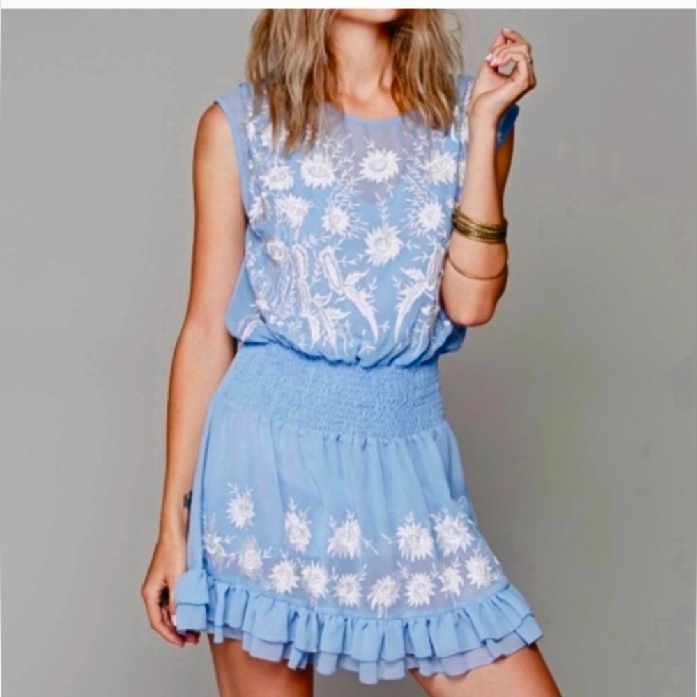 Free People Blue and White Mini Dress